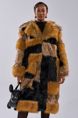 AKIRA Cosmo Patchwork Faux Fur | Brown | Size 1X/2X