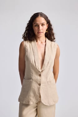 Sleeveless Hemp Jacket - Neutral Beige / 3XL