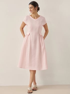 100% Linen Natural Summer V-Neck Dress ALEXA - Dusty Rose / XXL