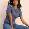Blue Check Shirred Top