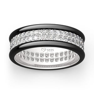 Jeulia Two Tone Round Cut Eternity Sterling Silver Men's Band