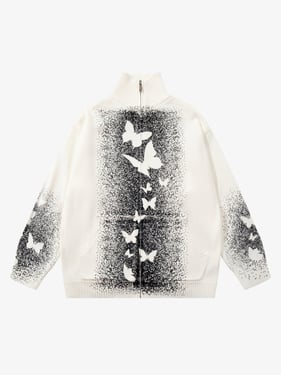 Street Dark Phantom Butterfly Stand-Collar Knit Cardigan Sweater - White / XL