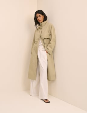 Sage Green Longline Funnel Neck Parka Jacket