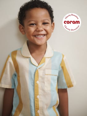 Kids Aqua Gold Sunbeam Stripe Voile Short Sleeve Shirt & Shorts Pyjamas Set - 7-8Y / Aqua