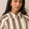 Brown Striped Short Trench Jacket