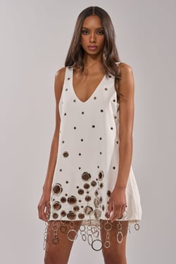 AKIRA One Of A Kind Mini Dress With Metal Hardware | White | Size 2X