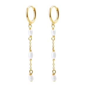 Triple Pearl Huggie Earrings Sterling Silver Gold