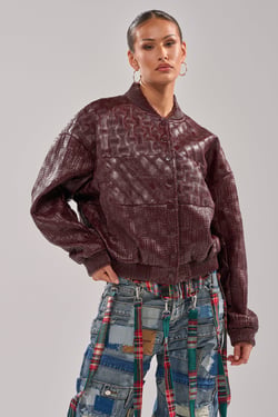 AKIRA Charli Patchwork Bomber Jacket | Size XL