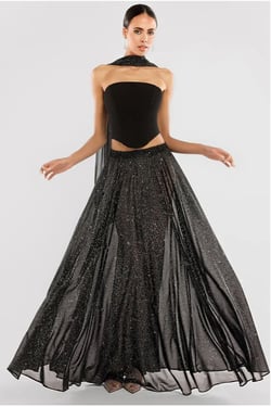 Goddiva Gathered A-Line Glitter Chiffon Maxi Skirt