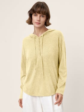 100% Extra-Fine Merino Wool Knit Hooded Sweatshirt SIA - Lime Yellow / L