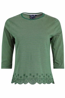 Weird Fish Raven Striped Emdroidered Hem Top Army Green Size 20