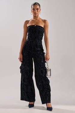 AKIRA Caught Your Eye Velvet Denim Jumpsuit In Snakeprint | Size 2X