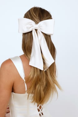 Satin Bow Hair Clip Cream