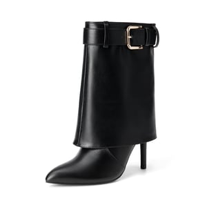 DREAM PAIRS Women   s Foldover Pointed Toe Stiletto Boots