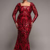 Goddiva Plus Sequin Square Neck Maxi With Scallop Hem - Red