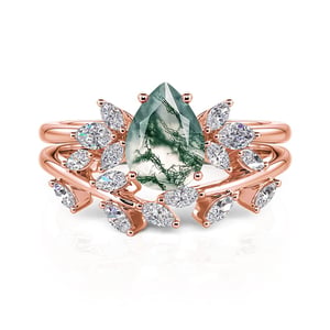 Jeulia Forest Deciduous Pear Cut Moss Agate Ring Set