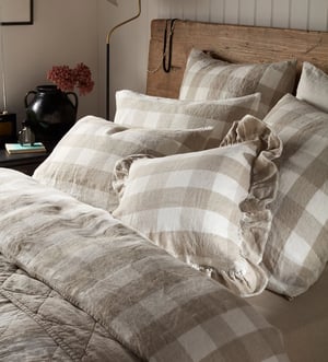 Natural Gracie Gingham 100% Linen Cushion Cover Small Square