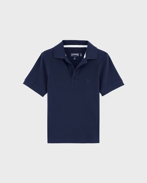 Vilebrequin - Cotton Pique Boys Polo Shirt Solid - Polo - Pantin - Blue - Size 14