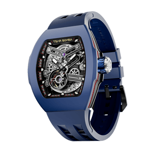 TSAR BOMBA Men's Automatic Skeleton Watch | Interchangeable Luxury Design | Blue | Atomic TB8218 | Fluororubber