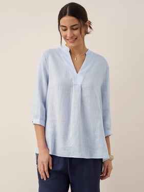 100% Linen Dress Shirt JOANNA - Ice Blue / XXL