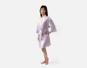 QE Home Silk Blend Kimono Robe in Lavender, Purple