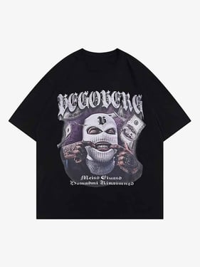 Thesupermade Masked Gangster Portrait Printed T-Shirt-1533 - Black / XL