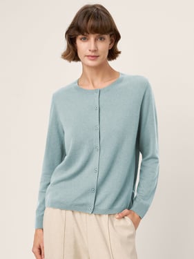 100% Extra-Fine Merino Wool Buttoned Knit Cardigan CAYLA - Skywash Blue / L