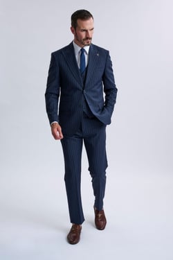 Amedeo 3-Piece Navy Pinstripe Suit