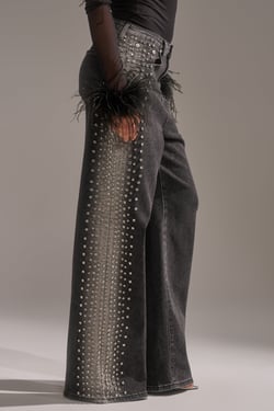 AKIRA Freaking Fire Embellished Denim | Black | Size 1X