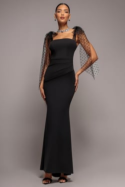 Goddiva Scuba & Polka Mesh Bella Bow Multiway Maxi Dress - Black