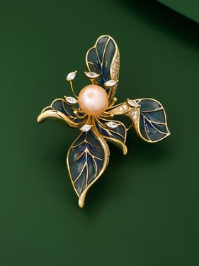 Freshwater Pearl, Zircon & Alloy French Iris Brooch - Blue Gradient / One Size