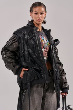 AKIRA Locked In Strap Bomber Jacket | Black | Size XL