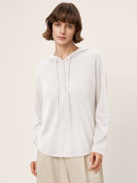 100% Extra-Fine Merino Wool Knit Hooded Sweatshirt SIA - Optic White / L