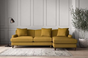 nkuku Deni Large Right Hand Chaise Sofa | Make To Order | Recycled Cotton Ochre | No Colour