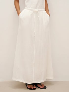 Linen Elastic Waist Drawstring Maxi Skirt NINA - Optic White / XXL