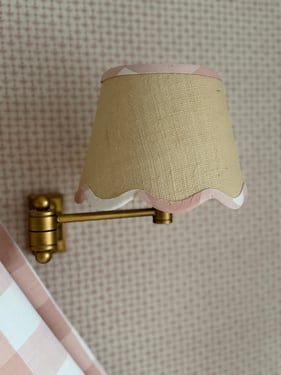 Jute Clip Lampshade with Pink Gingham Trim