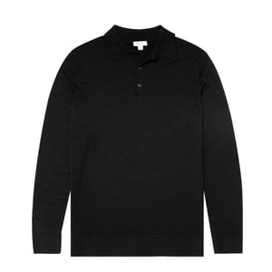 Sunspel Extra-Fine Merino Polo Shirt Black