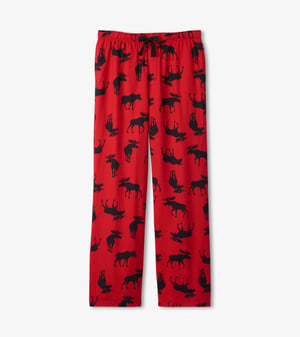 Men's Moose On Red Flannel Pajama Pants