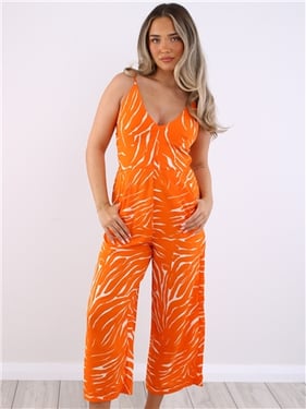 Ax Paris Animal Print V Neck Jumpsuit - Blood Orange - 16