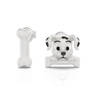 Jeulia "Dog＆Bone" Dalmatian Sterling Silver Mismatched Earrings