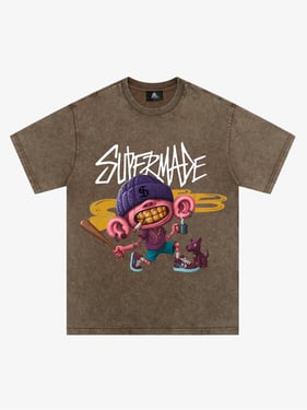 Thesupermade Cartoon Graffiti Trendy Weird Kid T-Shirt - Sand Color / XXL