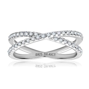 Jeulia Cross Design Moissanite Round Cut Sterling Silver Women's Band