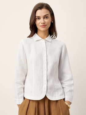 100% Linen Front Button Closure Tailored Shirt AVELINE - Optic White / XXL