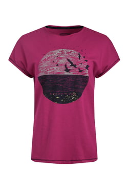 Weird Fish Volant Organic Cotton Front Print T-Shirt Dark Raspberry Size 20