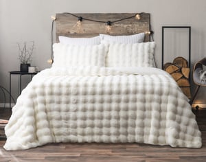 QE Home Bubble Faux Fur Comforter Set in White, Ombre, Queen