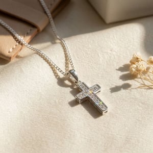 Cubic Zirconia Meaningful Silver Cross Pendant Necklace
