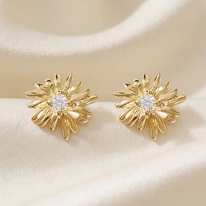 White Topaz April Birthstone Daisy Birthflower Gold Plated Stud Earrings