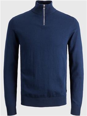 Jack & Jones Plain Half Zip Jumper - Blue / Navy Blazer - S