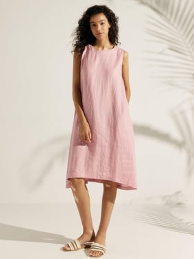 100% Linen Sleeveless Dress SIENNA - Pastel Pink / XXL