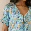 Blue Floral Ruffle Trim Top